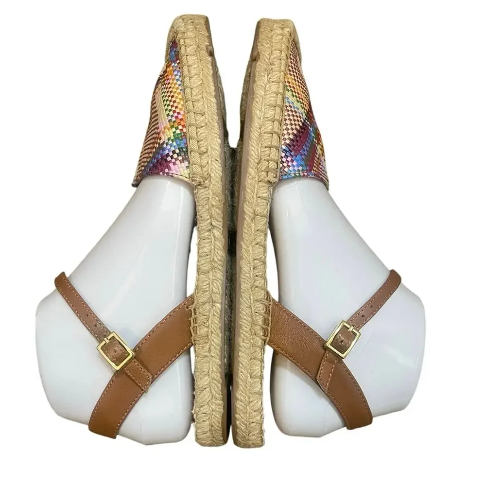 Talbots Espadrilles 7 1/2 IZZY D'ORSAY Closed Toe Ankle Strap Woven Madras Flats